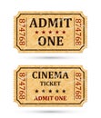 Admit one ticket and Cinema ticket. Two old admission tickets isolated on white background Royalty Free Stock Photo