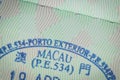 Admitted stamp of macau Visa for immigration travel concept