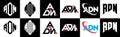 ADN letter logo design in six style. ADN polygon, circle, triangle, hexagon, flat and simple style with black and white color Royalty Free Stock Photo