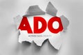 ADO ActiveX Data Objects text revealed through torn paper surface, software development concept representing database access Royalty Free Stock Photo