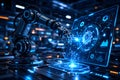 Futuristic Robotic Arm Interacting with Digital Data Interface Royalty Free Stock Photo