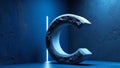 Textured Letter C with Blue Neon Lighting Royalty Free Stock Photo