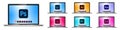 Adobe Product icons set on laptop mockup. Photoshop, Illustrator, After Effects, Indesign, Premiere, Xd, Lightroom. Creative