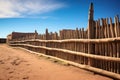 adobe walls of a pueblo with tumbledown wooden fence