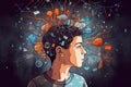 An adolescent with a thought bubble over their head filling up with increasingly complex ideas as the brain Psychology Royalty Free Stock Photo