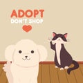 adopt dont shop lettering with dog and cat