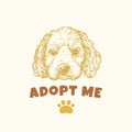 Adopt a Friend Sketch Style Abstract Vector Sign, Symbol or Logo Template. Hand Drawn Spaniel Puppy Dog Sketch with Paws