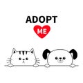 Adopt me Dog Cat face head. Hands paw holding line. Pet adoption. Help homeless animal Cute cartoon puppy kitten character. Funny Royalty Free Stock Photo