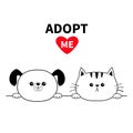 Adopt me Dog Cat head face . Hands paw holding line. Pet adoption. Help homeless animal Funny baby set. Cute cartoon puppy kitten Royalty Free Stock Photo