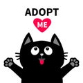 Adopt me Dont buy. Red heart Black cat face head, tongue paw print silhouette