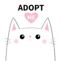 Adopt me. Dont buy. White cat sad face silhouette. Pink heart. Pet adoption. Cute cartoon kitty character. Funny baby kitten. Help Royalty Free Stock Photo