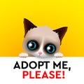 Adopt me, red heart, cute cartoon character, help animal concept, pet adoption, vector image.