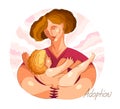 Adoption child vector illustration in special personal style, accepted adopted baby, parenting family and care, loving hugging