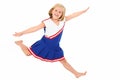 Adorable 7 year Old in Cheerleader Uniform Royalty Free Stock Photo