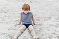 Adorable active little kid boy having fun on Miami beach, Key Biscayne. Happy cute child relaxing, playing and enjoying Royalty Free Stock Photo