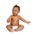 Adorable African-American baby in diaper on white Royalty Free Stock Photo