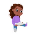 Adorable African American Girl Sitting on Floor and Reading Book, Preschooler Kid or Elementary School Student Enjoying