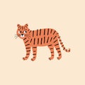 Adorable African tiger hand drawn vector illustration. Isolated funny safari animal in flat style for kids. Royalty Free Stock Photo