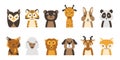 Adorable animals. Minimalistic cartoon fauna characters for kids wallpapers and textile. Cute lion and bear. Dog or