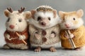 Adorable Animals in Sweaters featuring Deer Mouse and Hedgehog on Gray Backdrop Royalty Free Stock Photo