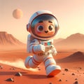 An adorable animated astronaut character exploring a Mars-like desert landscape