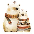 Adorable animated polar bear duo in cozy winter attire