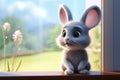 Adorable animated rabbit in a sunny window scene