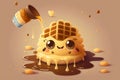 Adorable Animated Waffle Drenched in Syrup, Generative AI