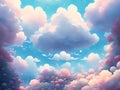 Adorable anime clouds dreamy background with pastel flowers color. Generative AI