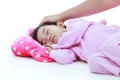 Adorable asian child sleeping peacefully, isplated on white back Royalty Free Stock Photo