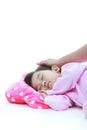 Adorable asian child sleeping peacefully, isplated on white back Royalty Free Stock Photo