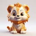 Adorable Cartoon Lion With Collar In Fantasy Style