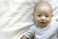 Adorable, Asian newborn. Baby boy looking camera. Royalty Free Stock Photo