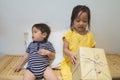 Adorable asian siblings being playful at their home Royalty Free Stock Photo