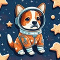 Adorable Astronaut Dog Pattern for Kids\' Room Decor.