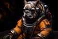 Adorable astronaut dog in playful spacesuit, exploring outer space with curiosity and charm