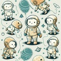 Adorable Astronaut Line Pattern for Kids\' Room Decor.