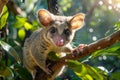 Adorable Australian Sugar Glider Possum in Natural Habitat with Sunlight Filtering Through Trees