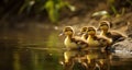 Adorable Babies: Following Mother Duck Across Pond. Generative AI