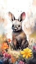 Adorable Baby Aardvark in a Colorful Flower Field for Art Prints and Greeting Cards.