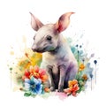 Adorable Baby Aardvark in a Colorful Flower Field for Art Prints and Greeting Cards.