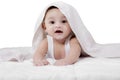 Adorable baby boy crawling under a towel Royalty Free Stock Photo