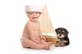 Adorable Baby Boy With His Pet Teacup Yorkie Puppy Royalty Free Stock Photo