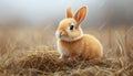 Adorable Golden Bunny Sitting in Hay Royalty Free Stock Photo