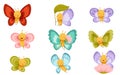 Adorable baby butterflies set. Cute insects with colorful wings cartoon vector illustration Royalty Free Stock Photo