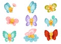 Adorable baby butterflies set. Cute insects with colorful wings and funny faces cartoon vector illustration Royalty Free Stock Photo