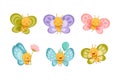 Adorable Baby Butterfly as Cute Insect with Colorful Wings Holding Flower and Balloon Vector Set Royalty Free Stock Photo