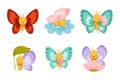 Adorable Baby Butterfly as Cute Insect with Colorful Wings Holding Flower and Heart Vector Set Royalty Free Stock Photo