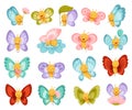 Adorable Baby Butterfly with Colorful Wings Big Vector Set Royalty Free Stock Photo