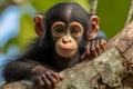 Adorable baby chimpanzee embarks on a fascinating adventure in its lush natural habitat Royalty Free Stock Photo